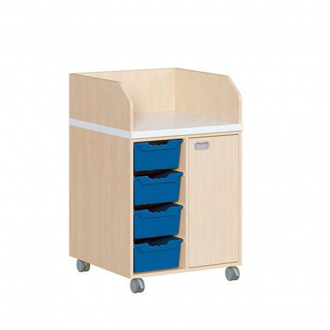 Wickelkommoden mit 4 hohen ErgoTray Boxen, Tür rechts 3 EB, fahrbar 